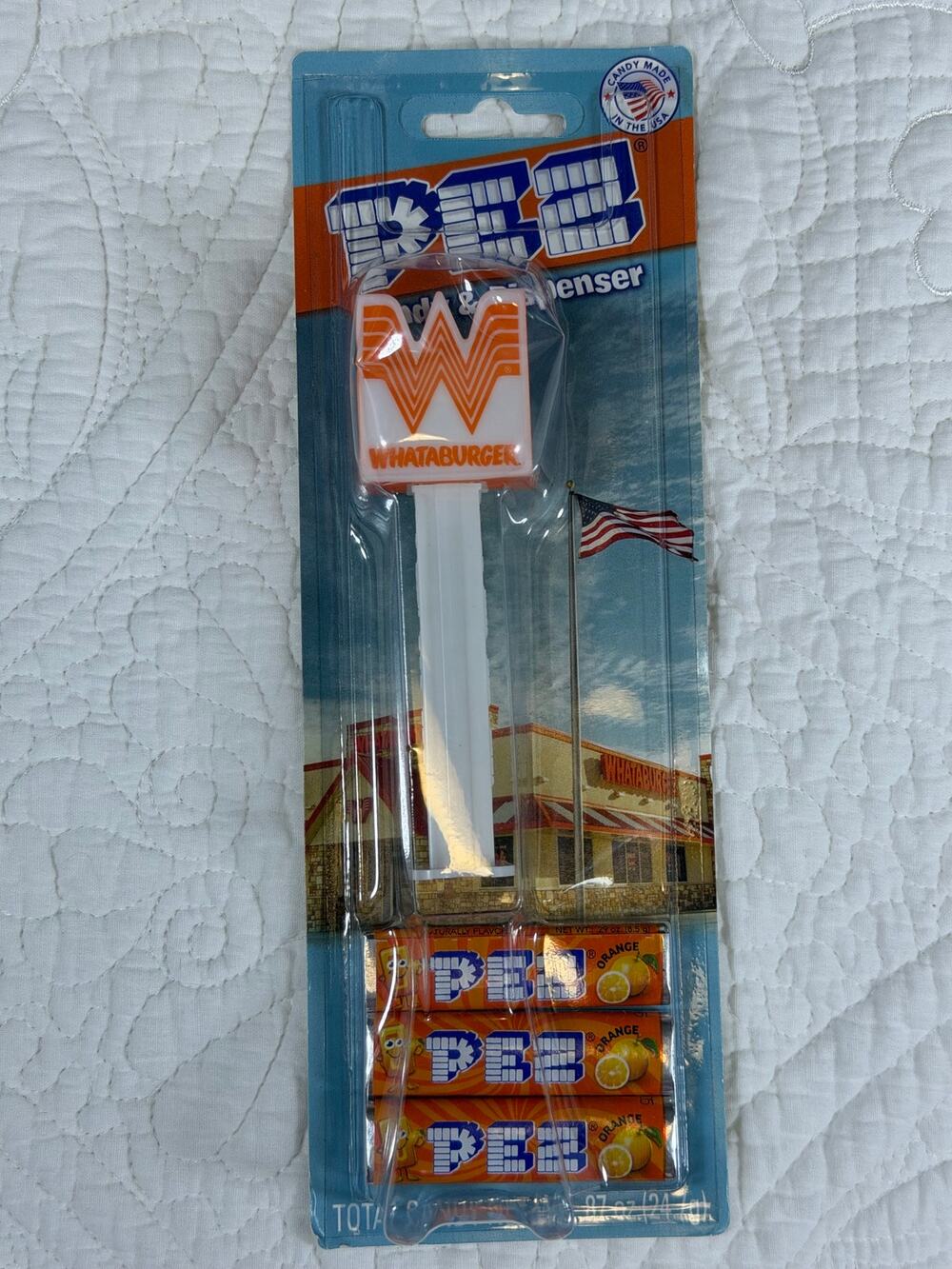 PEZ Whataburger Orange NIB Candy Dispenser w/3 Wrapped Candies Collectible Toy